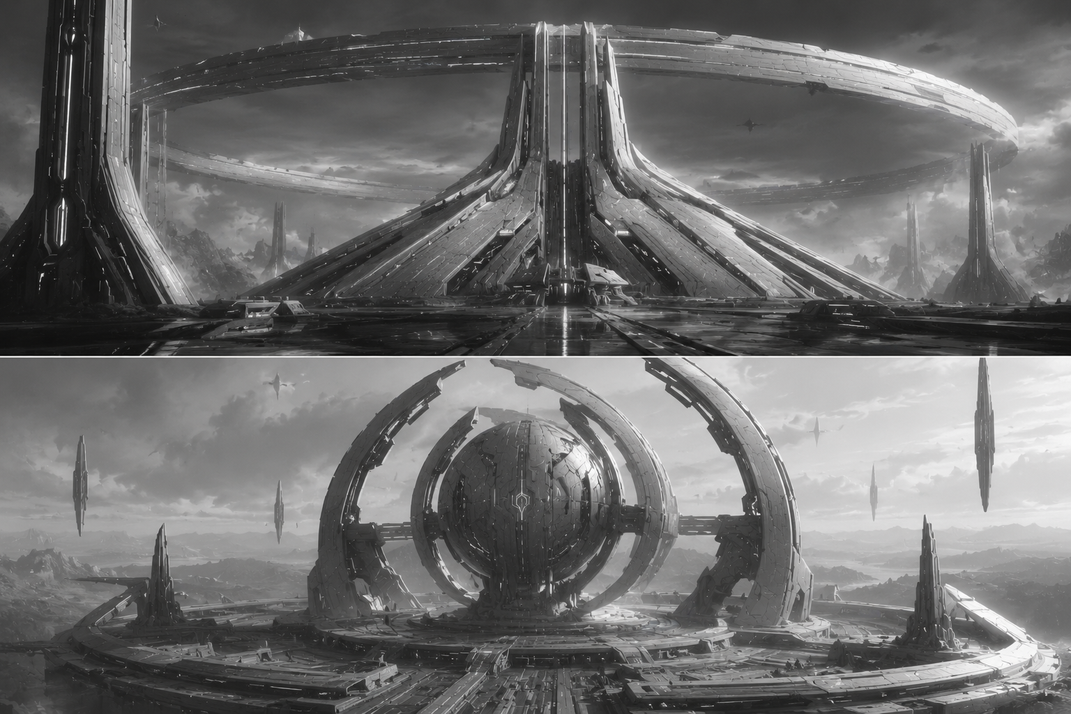 The interior array of the superstructure — concentric rings and a central nucleus seen from above.